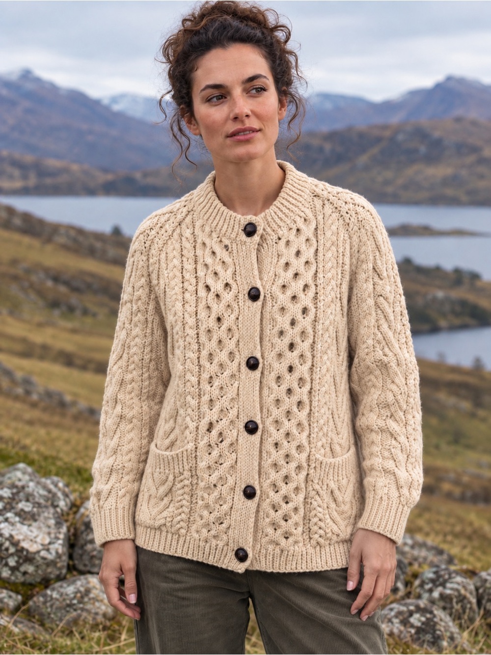 Vintage Gaeltarra Ireland Wool Cable Knit Aran Cardigan Sweater